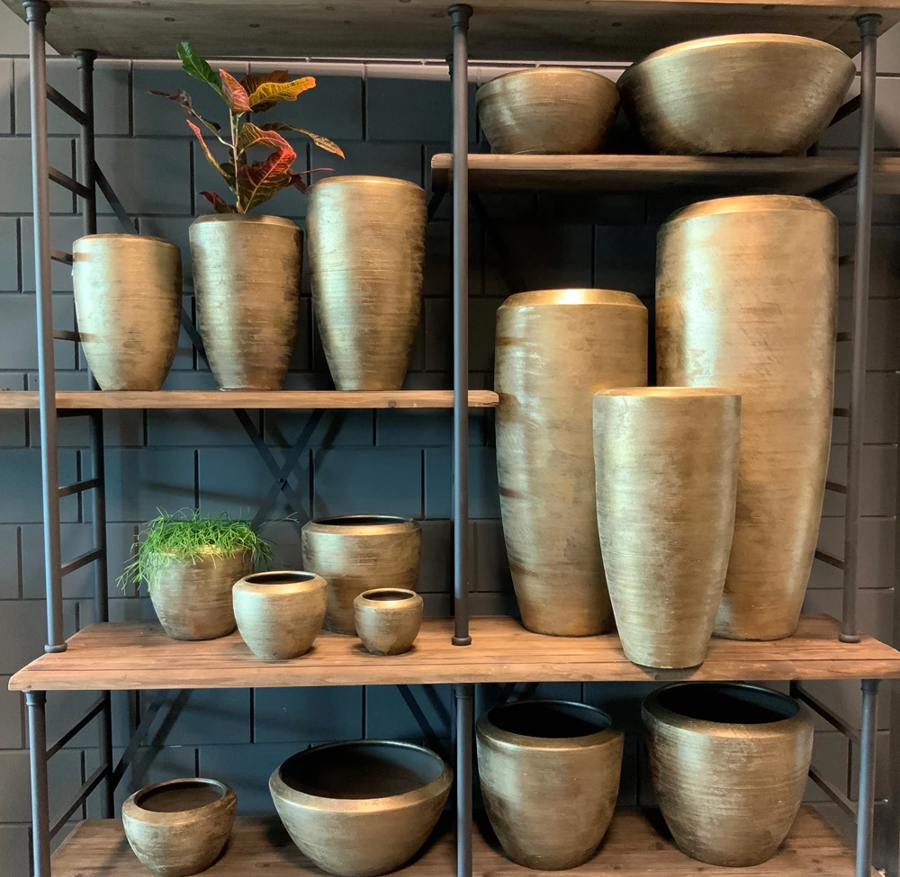 Bloempot Kos Hoog - D23 X H35cm - Goud 2 Bloempot Kos Hoog - D23 X H35cm - Goud - Afbeelding 2