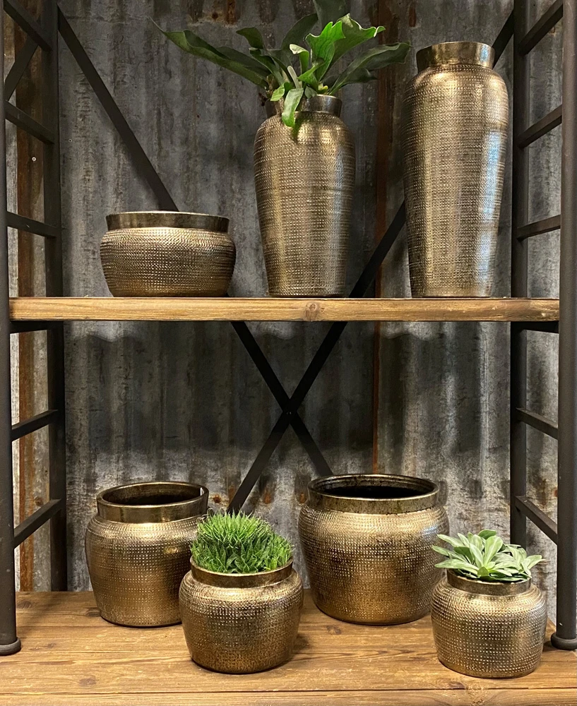 Bloempot Marrakesh Hoog - D18 X H35cm - Zilver Goud 2 Bloempot Marrakesh Hoog - D18 X H35cm - Zilver Goud - Afbeelding 2