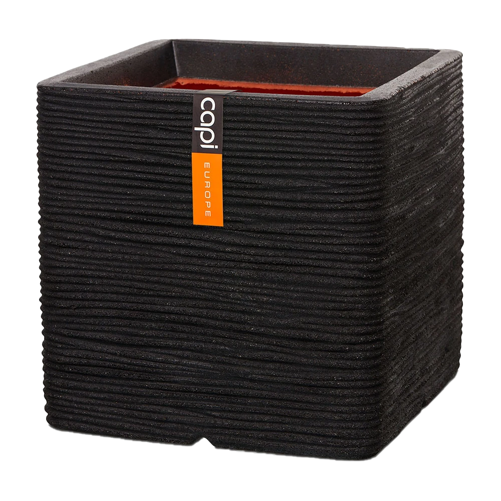 Capi Plantenbak Vierkant Nature Rib NL - L40 X B40 X H40cm - Zwart 1 Capi Plantenbak Vierkant Nature Rib NL - L40 X B40 X H40cm - Zwart
