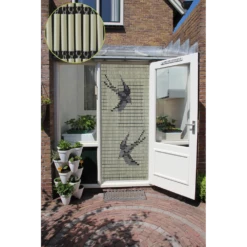 Vliegengordijn Zwaluwen - Creme/Zwart - 90 X 210cm - Sun-Arts -Huisdecoratie vliegengordijn zwaluwen creme zwart 90 x 210cm sun arts 90 4 4