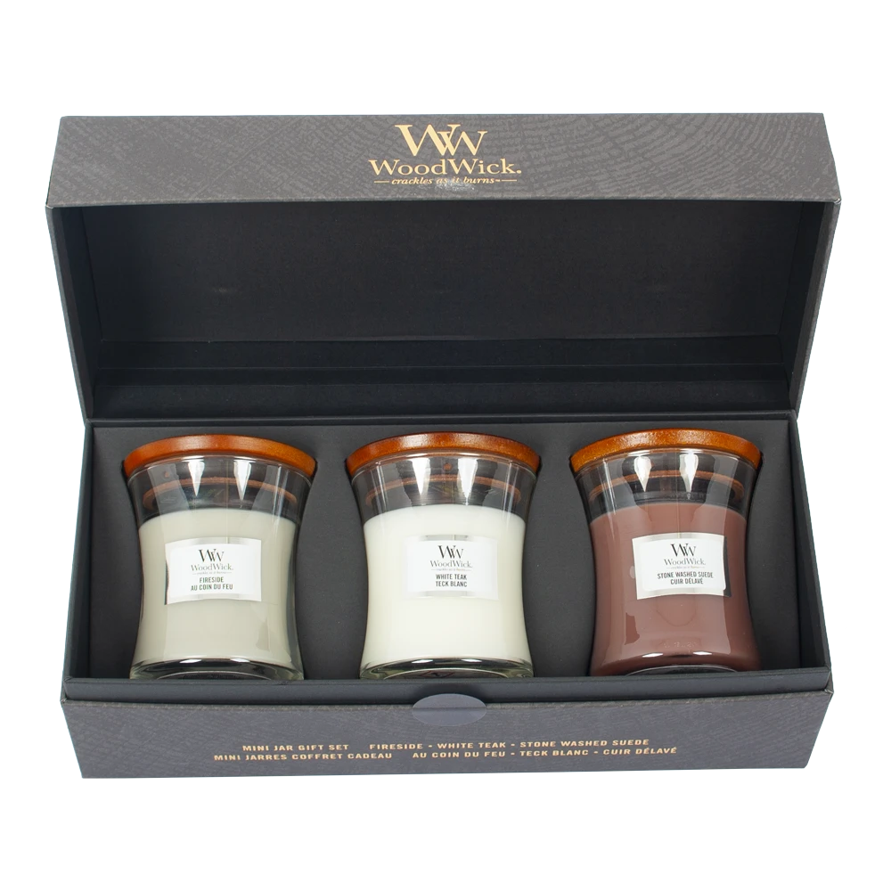Woodwick Deluxe Gift Set Mini Jar Woody - Geurkaars 1 Woodwick Deluxe Gift Set Mini Jar Woody - Geurkaars