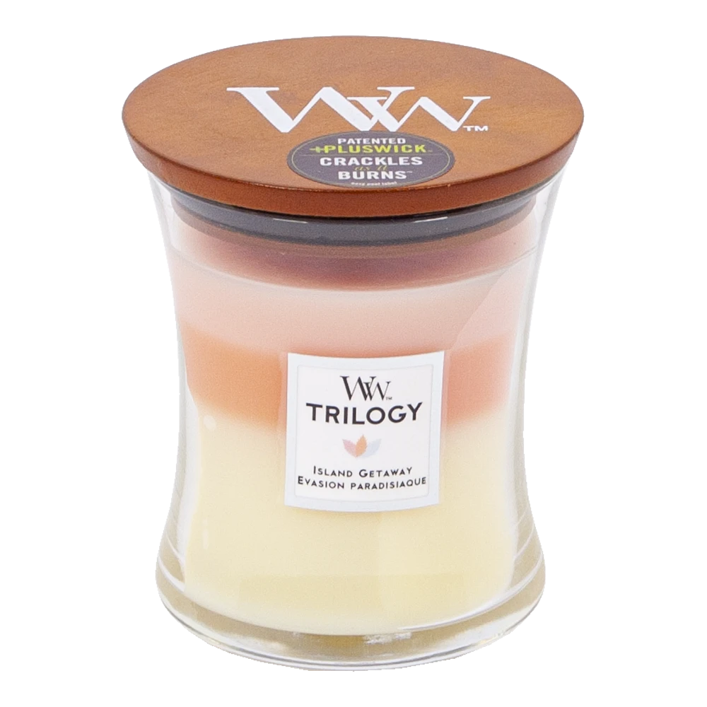 Woodwick Trilogy Island Getaway Medium Candle - Geurkaars 1 Woodwick Trilogy Island Getaway Medium Candle - Geurkaars
